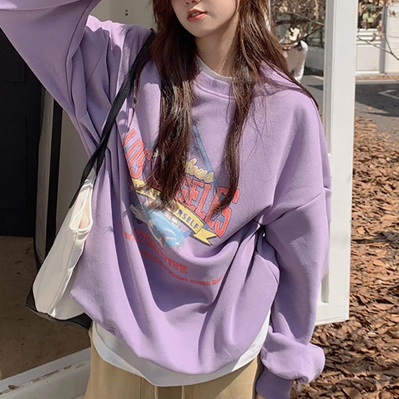 Velvet loose casual sweatshirt women's autumn and winter coat vintage round neck long-sleeved bottoming shirt top foreign trade Korean women's clothing