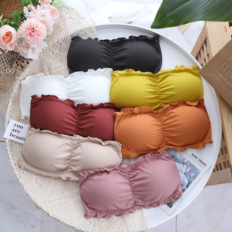 New anti-exposure strapless underwear for female students Korean version bottoming chest solid color bra beautiful back tube top wooden ear edge