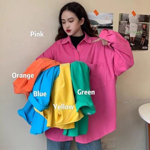 Spring and Autumn 2023 Casual Korean Style Loose Design Niche Long Sleeve Candy Color Top Jacket Women's Corduroy Shirt
