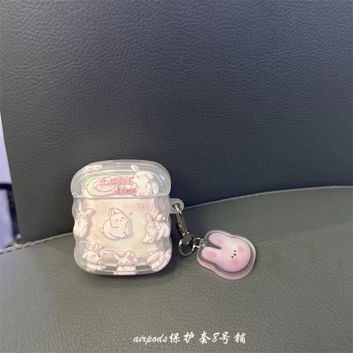 少女心果冻粉线条小兔子适用苹果airpods2代无线蓝牙耳机保护套