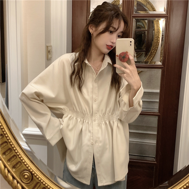 !  Korean style retro design waist slimming shirt autumn chic loose long-sleeved shirt