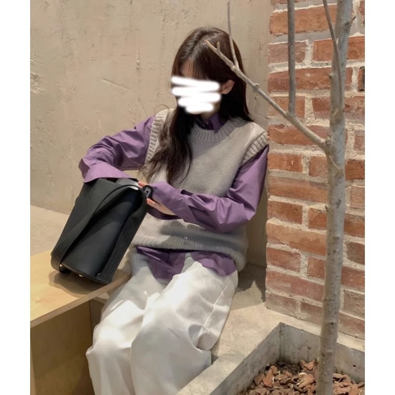 Early autumn new women's college style knitted sweater vest + layered Korean long-sleeved shirt two-piece suit ins