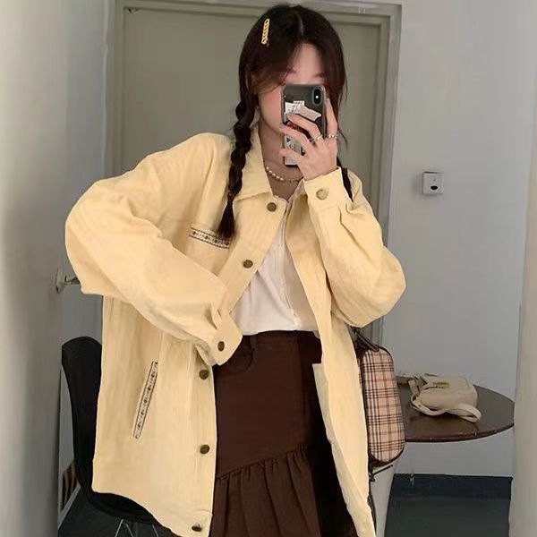 Creamy Yellow Corduroy Shirt Jacket Women's Autumn 2023 Loose and Versatile Design Niche Work Jacket Trend
