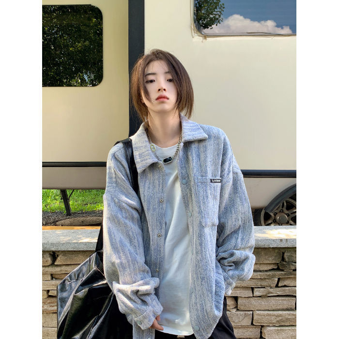 2023 early autumn new loose long-sleeved ins denim women's mid-length shirt jacket trendy tops