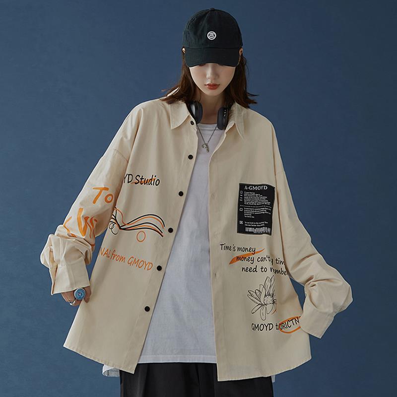 Hong Kong style long-sleeved shirts for women 2023 new fashion loose outer wear design niche student shirts women's tops trendy