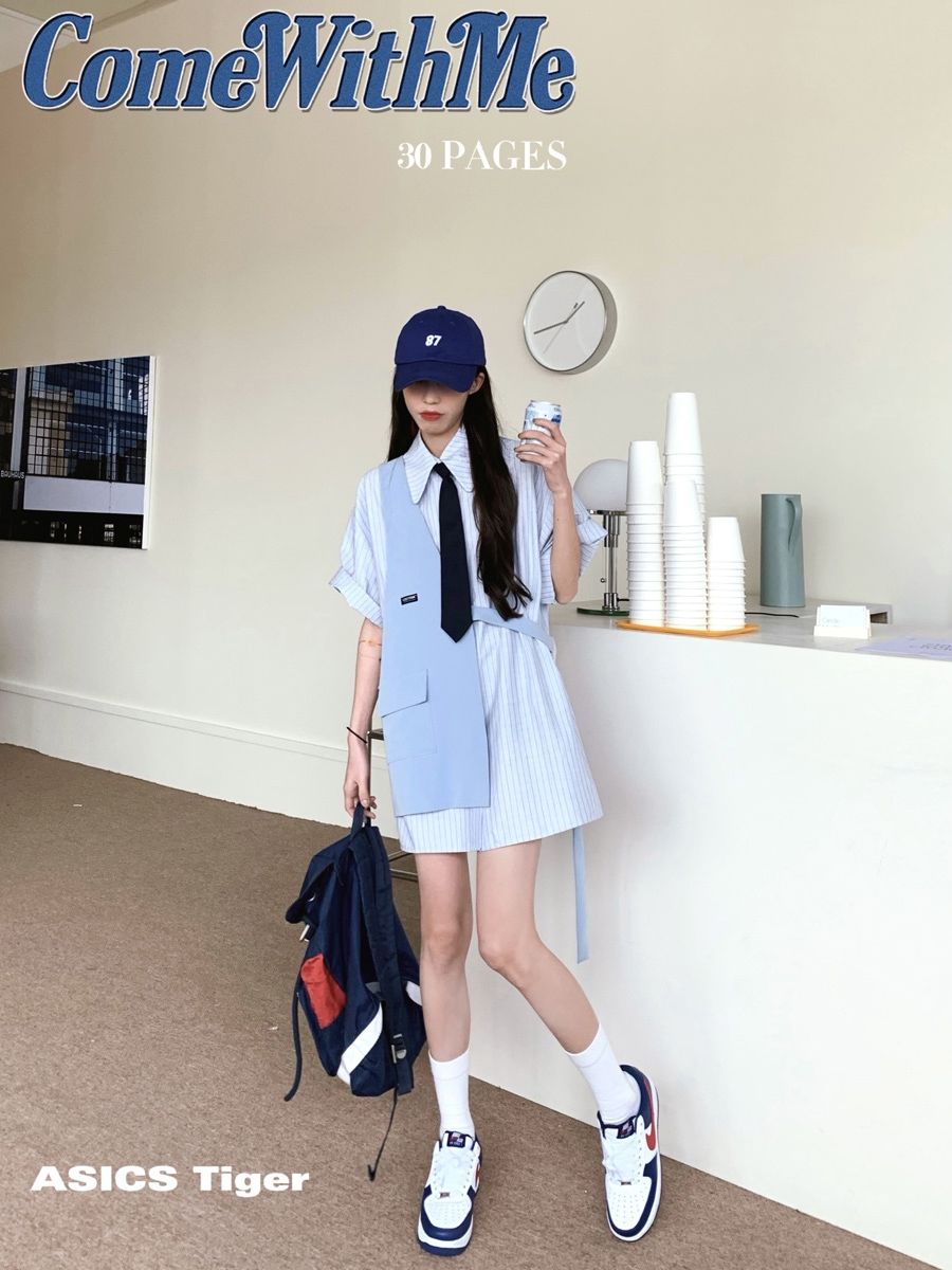 College Style Fashion Vest Shirt Skirt 2023 Spring New Irregular Vest Mid-Length Shirt Two-piece Suit
