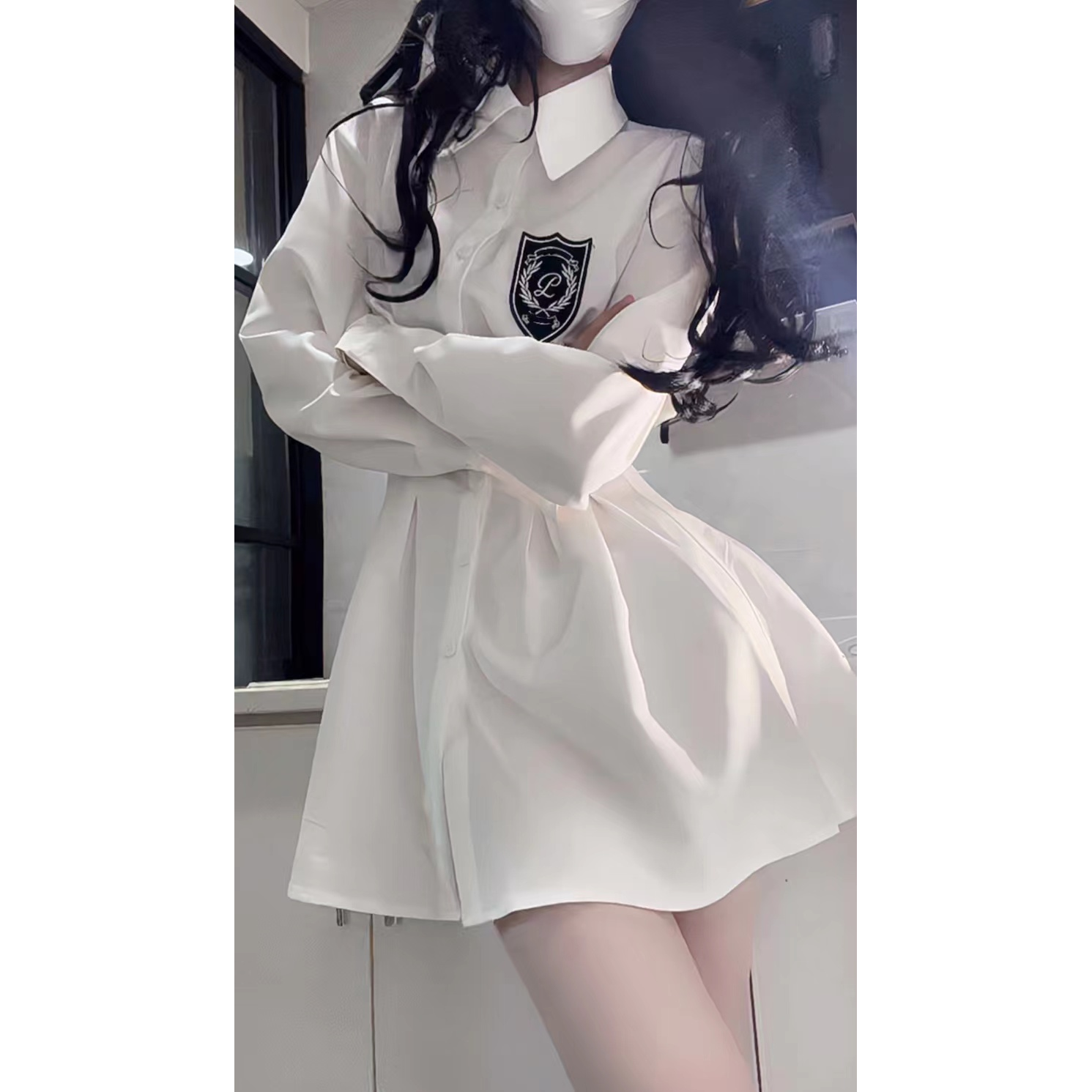 2023 Spring and Autumn New Korean College Style Mid-Length White Shirt Skirt Female Hot Girl Waist Ruffle Short Skirt
