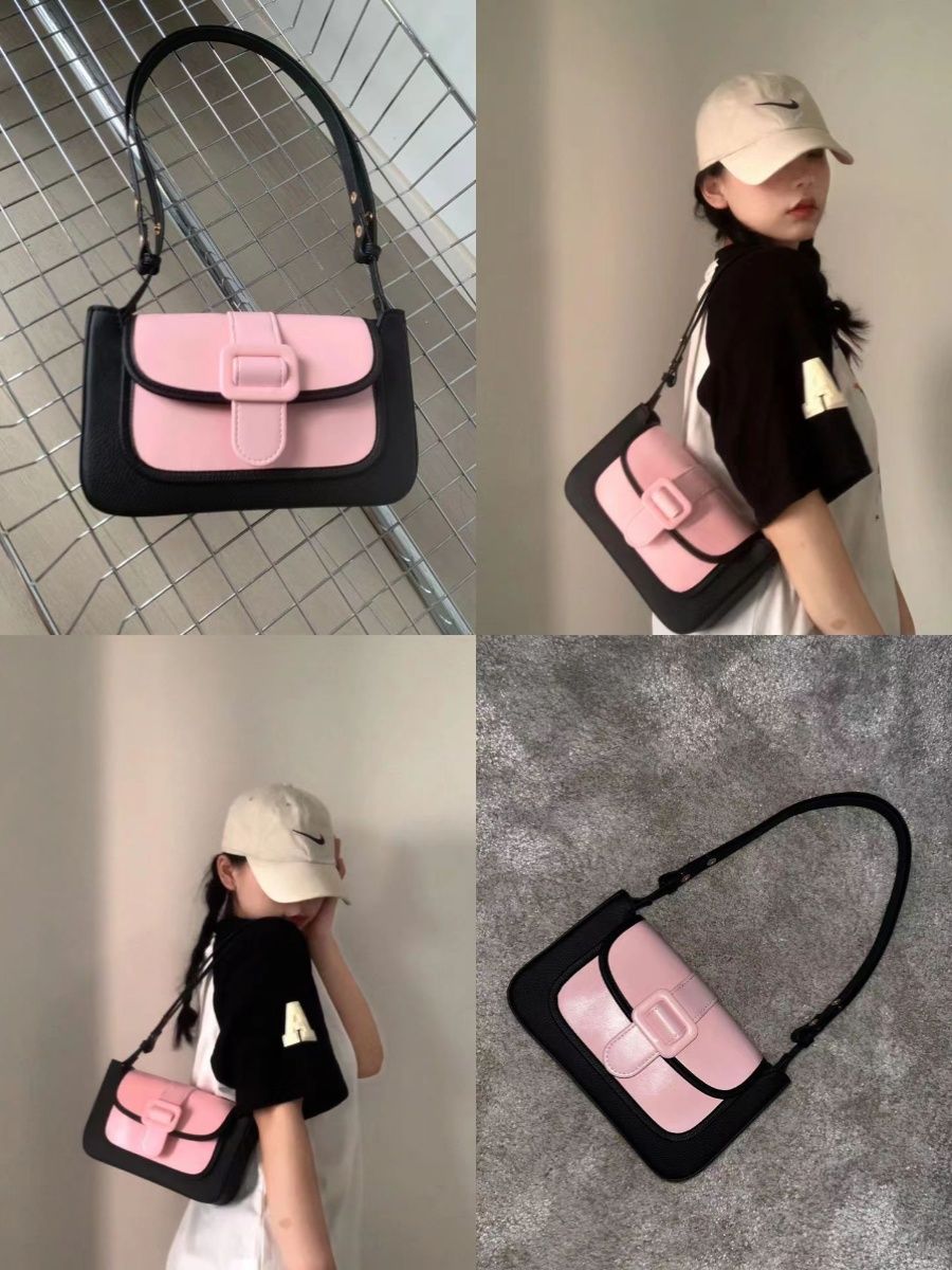 2023 niche design splicing armpit bag girl pink sweet cool hot girl bag Korean style high-end Cambridge bag crossbody bag