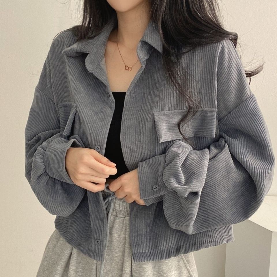 Simple literary retro corduroy double pocket shirt jacket autumn and winter 2022 new casual versatile jacket Korean style
