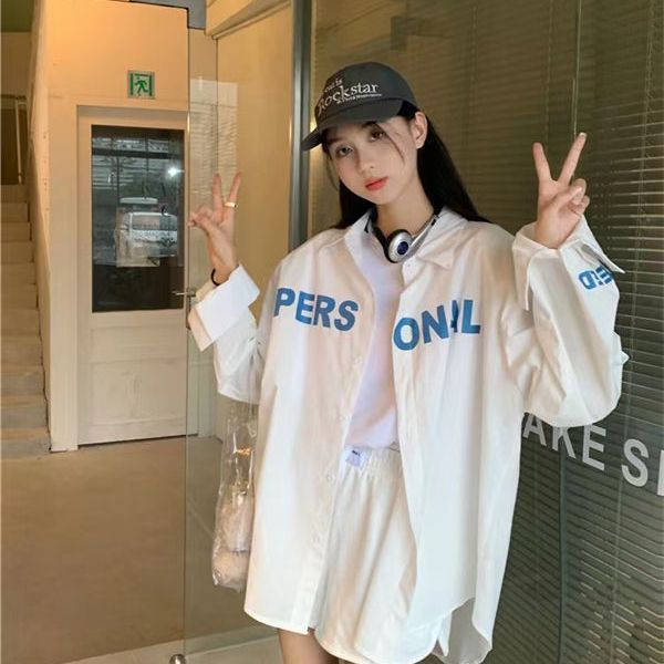 Solid color long-sleeved loose shirt jacket design niche Korean style loose top clothes for small people with velvet