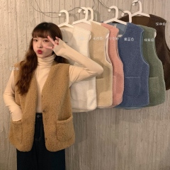 Autumn and winter Korean style loose lamb wool vest + high collar versatile bottoming shirt