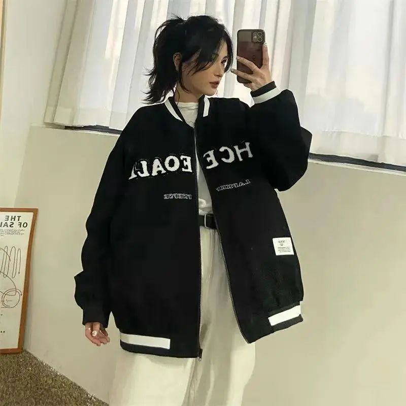 Baseball uniform jacket for women spring and autumn American campus new outer wear ins Korean version loose salt style bombing street jacket trendy