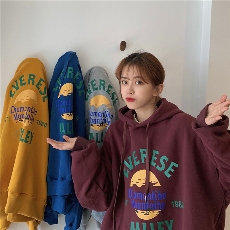 Winter new Korean style ins Harajuku bf style plus velvet thickened oversize loose hooded sweatshirt women's jacket