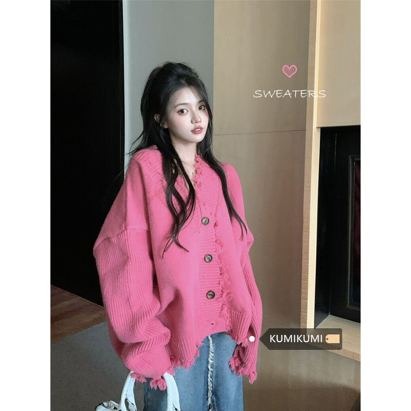 New autumn and winter Korean style loose lazy style student design niche sweater cardigan thickened knitted sweater jacket for women