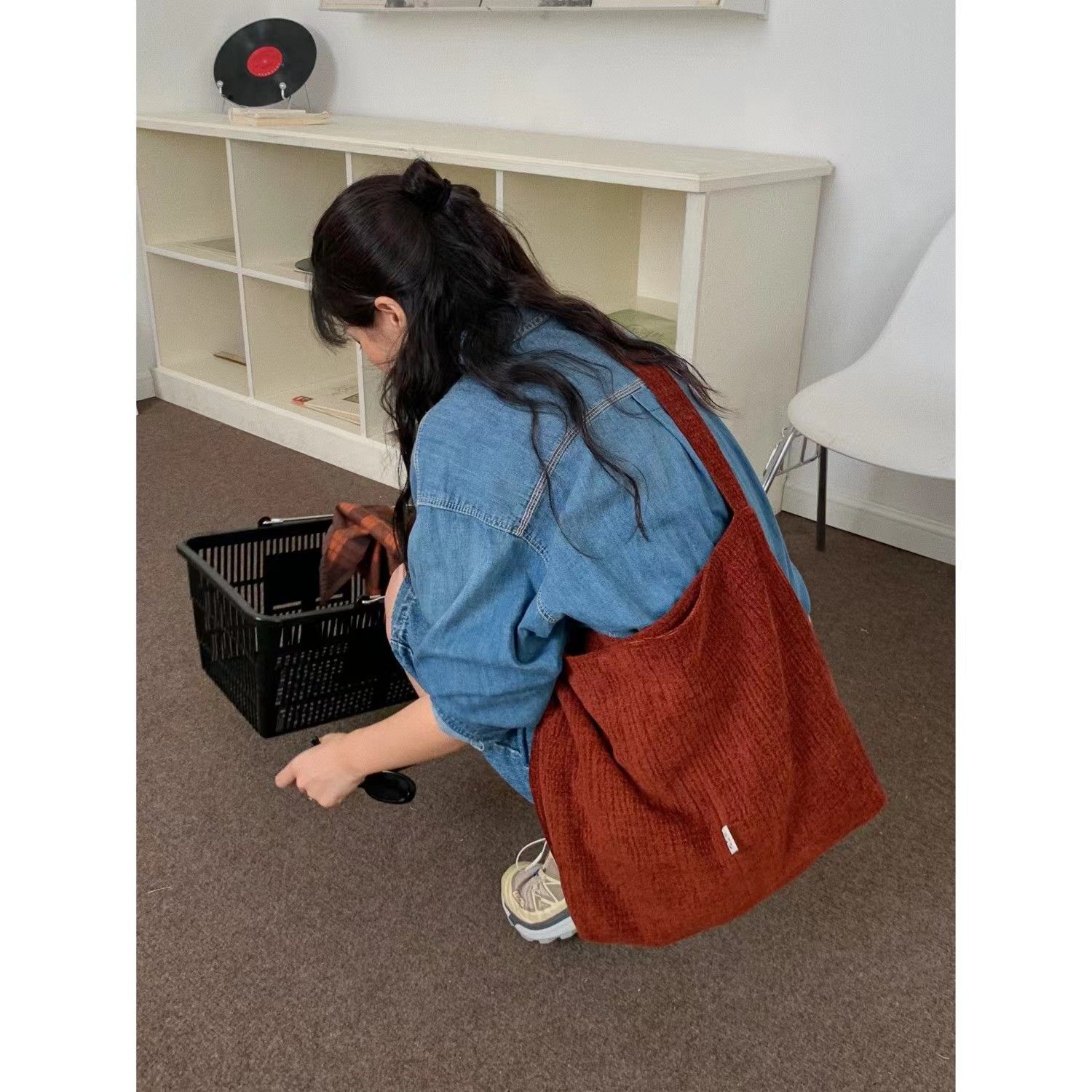 BIAN WEN | Striped texture autumn and winter retro color large capacity versatile crossbody bag