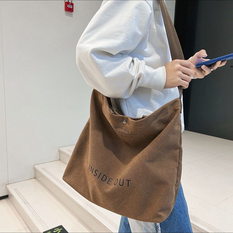 Canvas bag women's new ins forest style versatile college student class bag tutoring canvas messenger bag large capacity school bag
