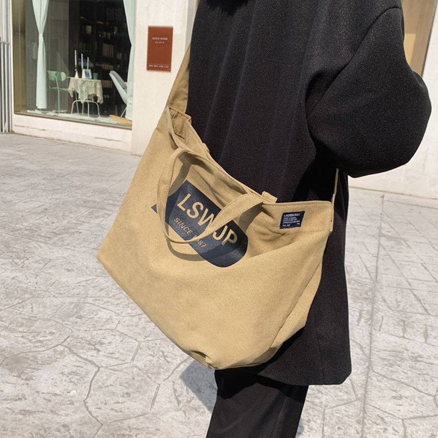 Good-looking men's one-shoulder cross-body canvas bag, casual student shoulder bag, fashion brand, versatile large-capacity handbag