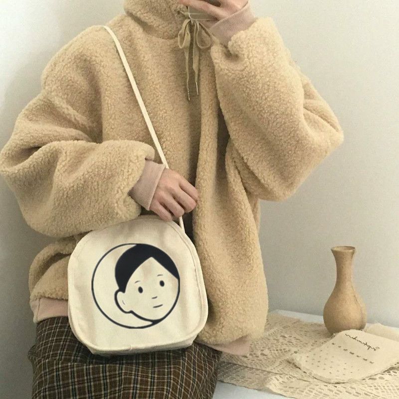 Bags for women 2020 new canvas bag for female students Korean style crossbody small round bag Nordic style simple versatile shoulder bag
