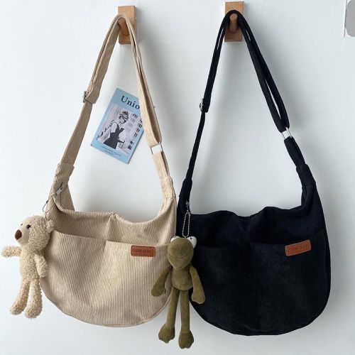Large-capacity bag women's autumn and winter all-match  new corduroy messenger bag high-level sense simple niche student bag