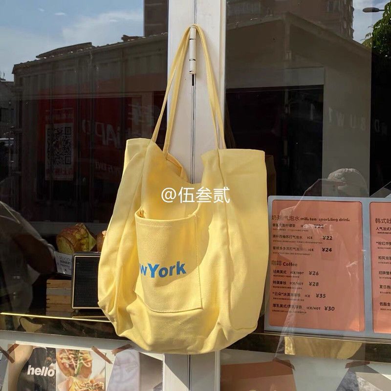 ins new Korean tote canvas bag large capacity versatile shoulder bag simple urban letter student canvas bag