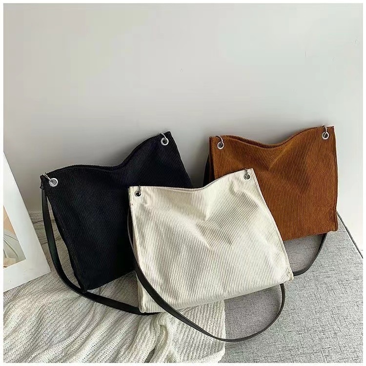 2023 New Fashion Canvas Bag Retro Corduroy Shoulder Bag Large Capacity Student Class Bag Versatile Crossbody Bag