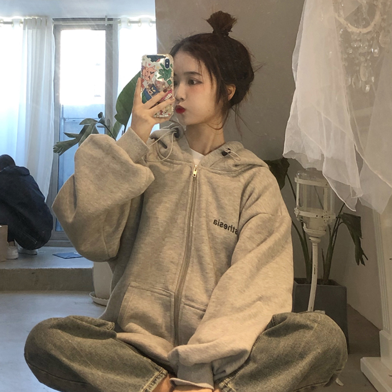 2023春秋薄款連帽寬鬆BF風情侶款長袖衛衣外套女學生外套