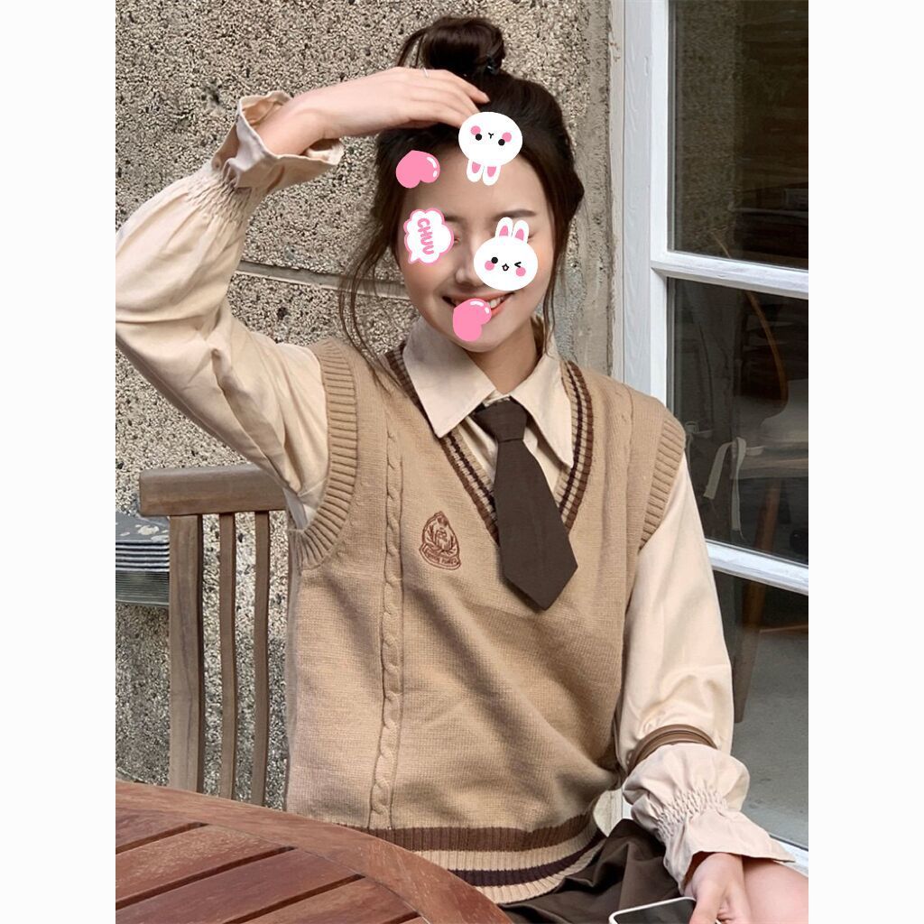 Ultra-short Japanese style homemade solid color small tie for lazy women, cute, college style, retro brown kindergarten