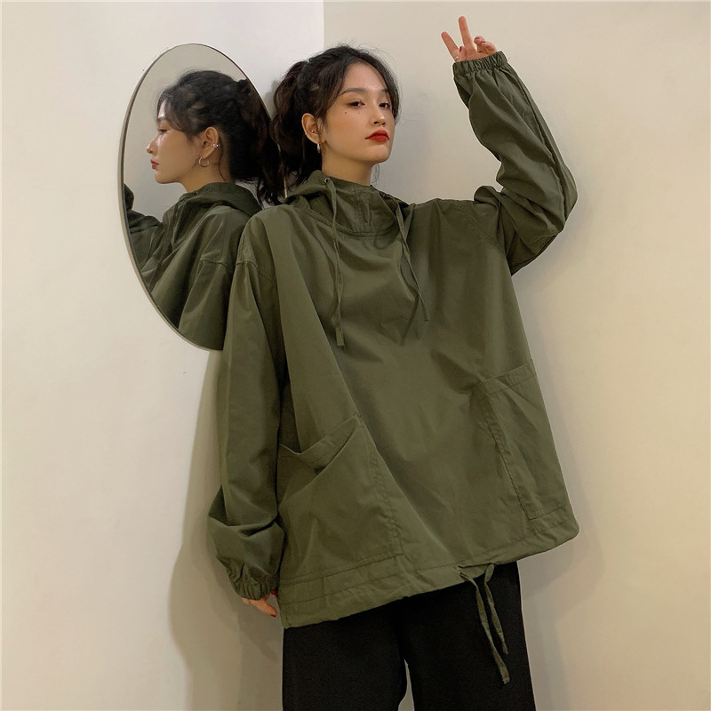 美式黑色工裝衛衣女韓國風學生設計感小眾寬鬆大碼中長款上衣