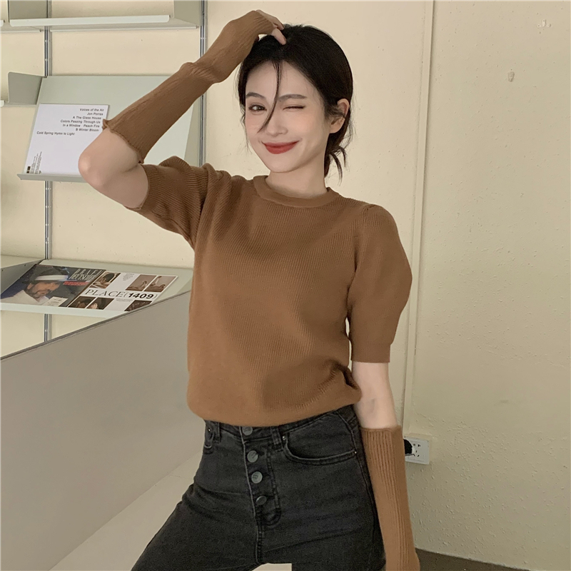 Real shot of design niche removable sleeve sweater women's new sweater short long-sleeved top