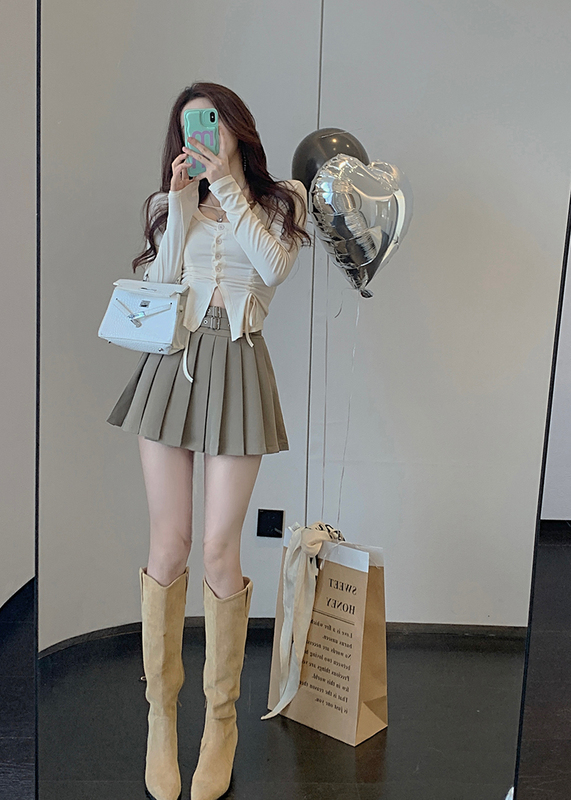 實拍！純欲風性感辣妹上衣秋季復古顯瘦百褶裙套裝女2275