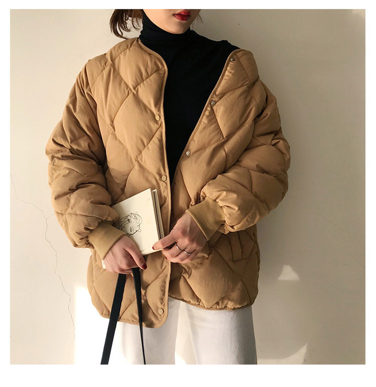 Actual shot ~ INS new diamond plaid thickened solid color stand collar cotton coat for women