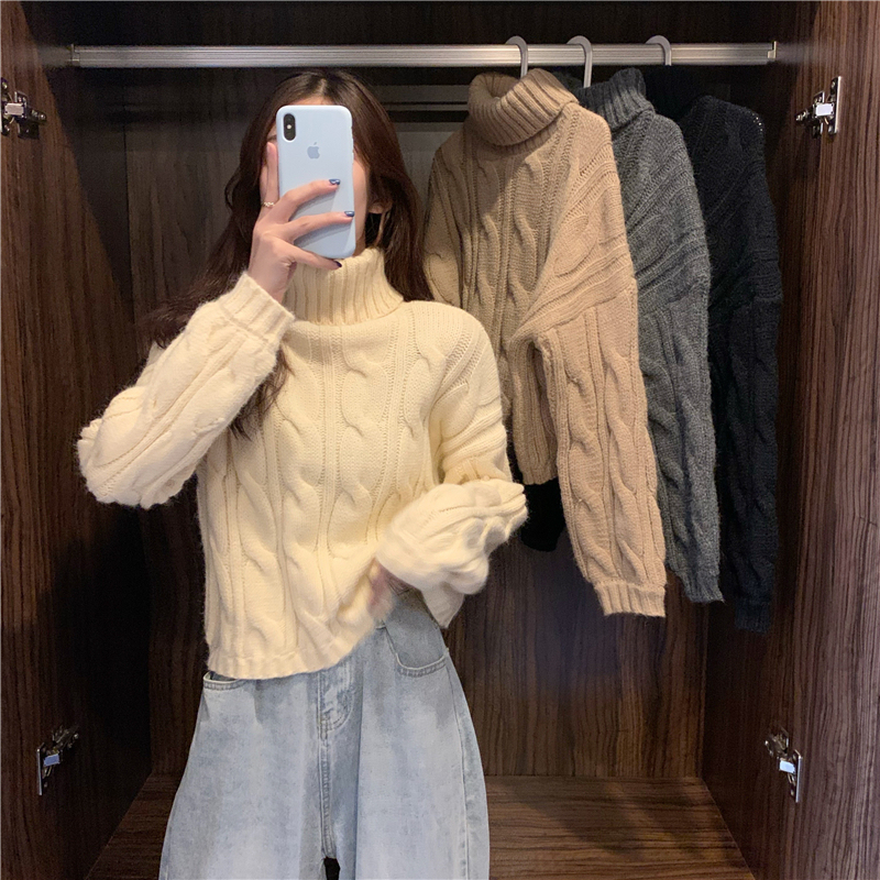 實拍 甜辣新款高領ins慵懶風休閒毛衣女百搭寬鬆顯瘦毛衣潮入
