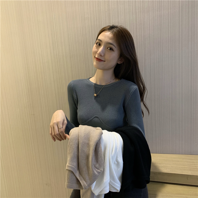 實拍 韓系圓領女秋冬修身內搭打底毛衣顯瘦長袖百搭針織衫