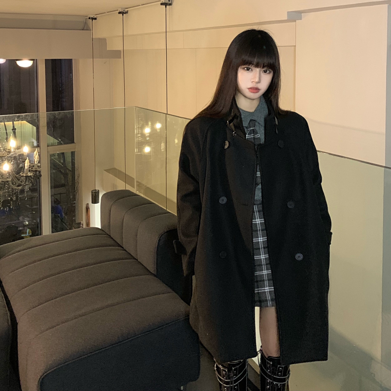 實拍~呢子外套+鬼馬少女麻花毛衣+氣質半身裙套裝