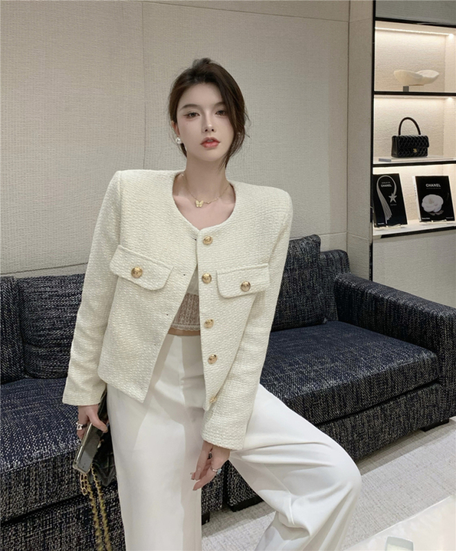 實拍秋裝性感小香風毛呢外套百搭長袖上衣女裝