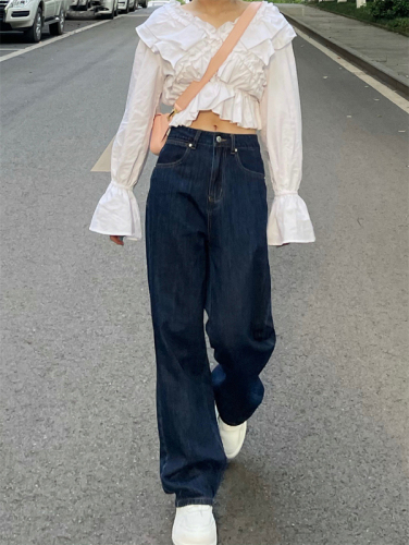 High-waisted straight-leg loose wide-leg pants floor-length jeans New Year's new women's pants slim tall trendy jeans