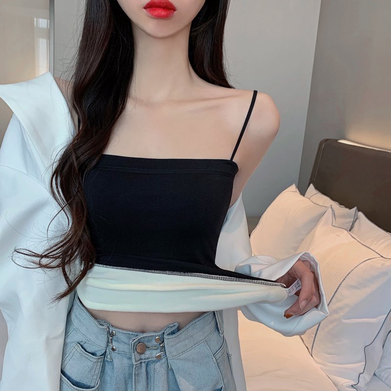 ****~實拍加絨美背百搭細帶吊帶背心打底衫上衣女秋冬