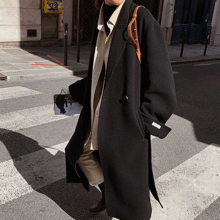 South Korea's Dongdaemun double-sided cashmere coat women's long over-the-knee high-end Hepburn style loose retro woolen coat