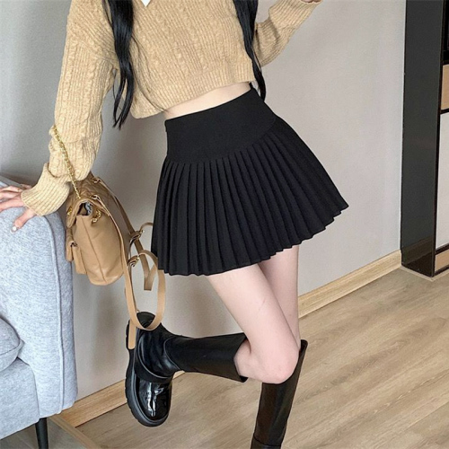 [Good quality] pleated skirt for all seasons white anti-exposure petite skirt women's hot girl A-line short skirt jk