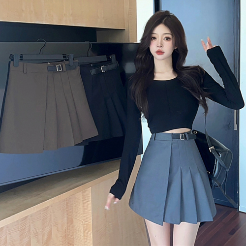 [Real shot] [Tmall quality] Summer and autumn hot girl pleated short skirt high waist slimming little black skirt half skirt women's clothing