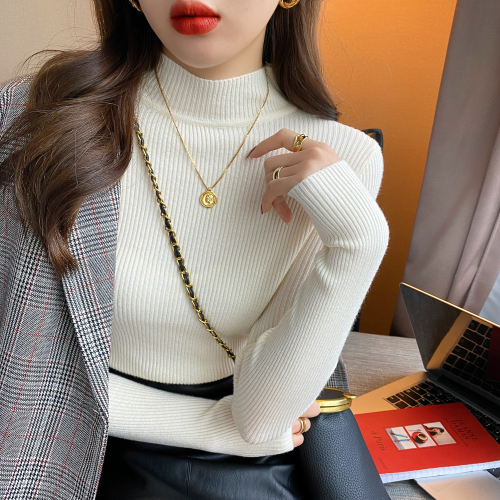 Half turtleneck bottoming shirt for women, autumn and winter style, slim fit inner wear,  new thin knitted sweater, spring and autumn long-sleeved top