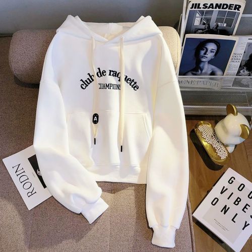 Girls Autumn Hooded Sweatshirt  New Style Western Style Girls Big Children Printed Letters Big Pockets Versatile Loose Top