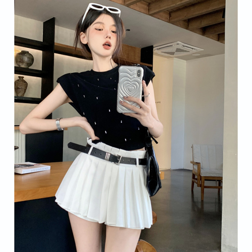 White ballet style skirt for women summer sexy culottes pleated skirt small hot girl high waist A-line skirt