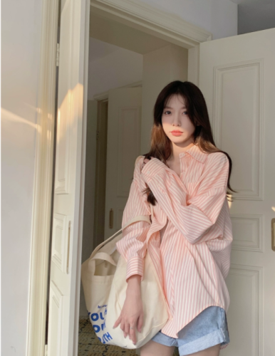 Cotton striped shirt for women  spring and autumn new Korean style layered shirt design niche long-sleeved top