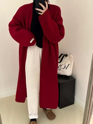 New autumn and winter thick long knitted sweater jacket for women clean version over the knee high-end sweater loose foreign style cardigan for outer wear