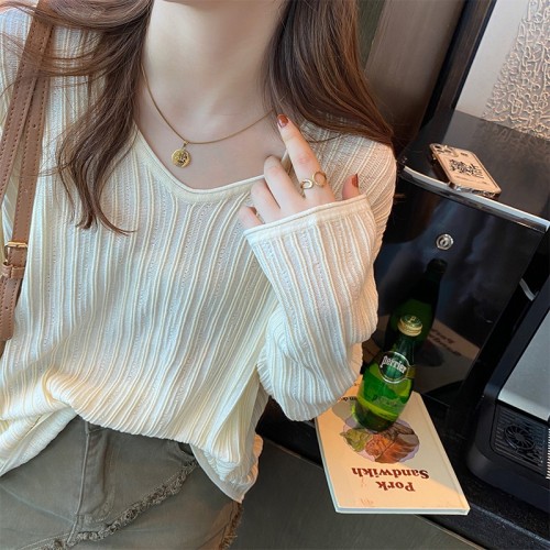 Regular size Tmall quality #loose long-sleeved V-neck knitted bottoming shirt tops for women