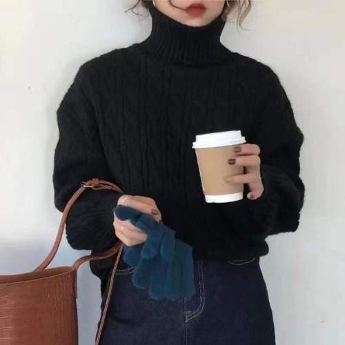 Korean turtleneck sweater for women in autumn and winter new style retro loose outer wear thickened twist pullover sweater jacket