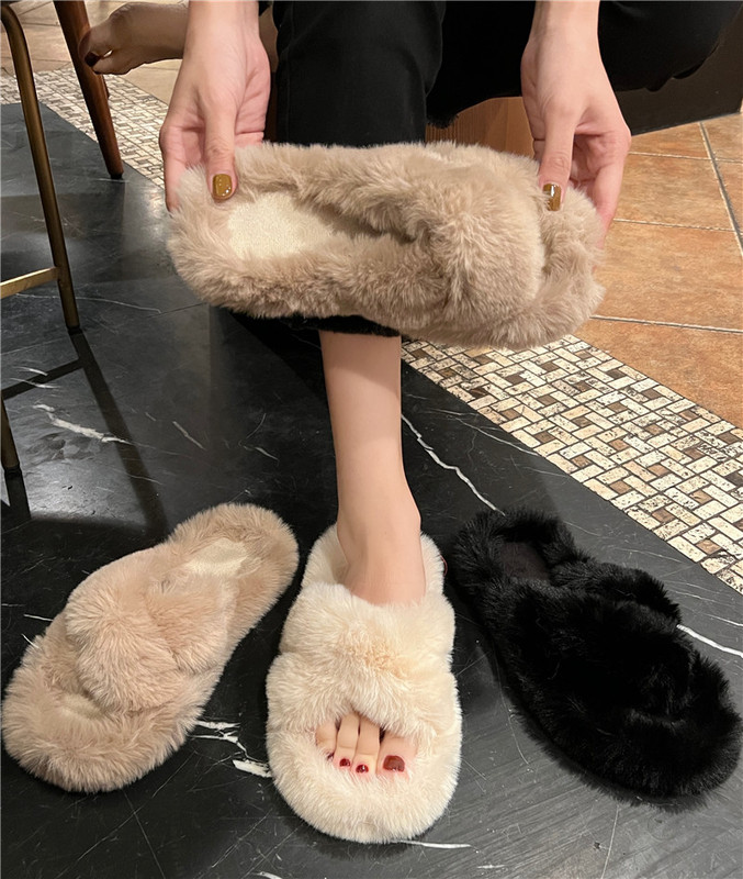 Actual shot famous internet user outerwear plush slippers women's shoes student shoes home shoes crossover cotton slippers