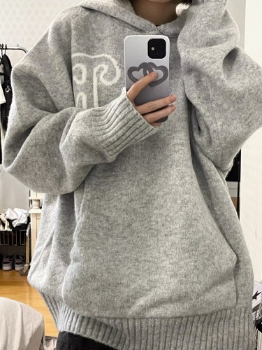 National trend hooded gray sweater sweater autumn  new American high street loose lazy niche hoodie jacket