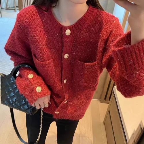 Xiaoxiangfeng soft and waxy knitted cardigan top for women autumn  new style French lady temperament short sweater jacket